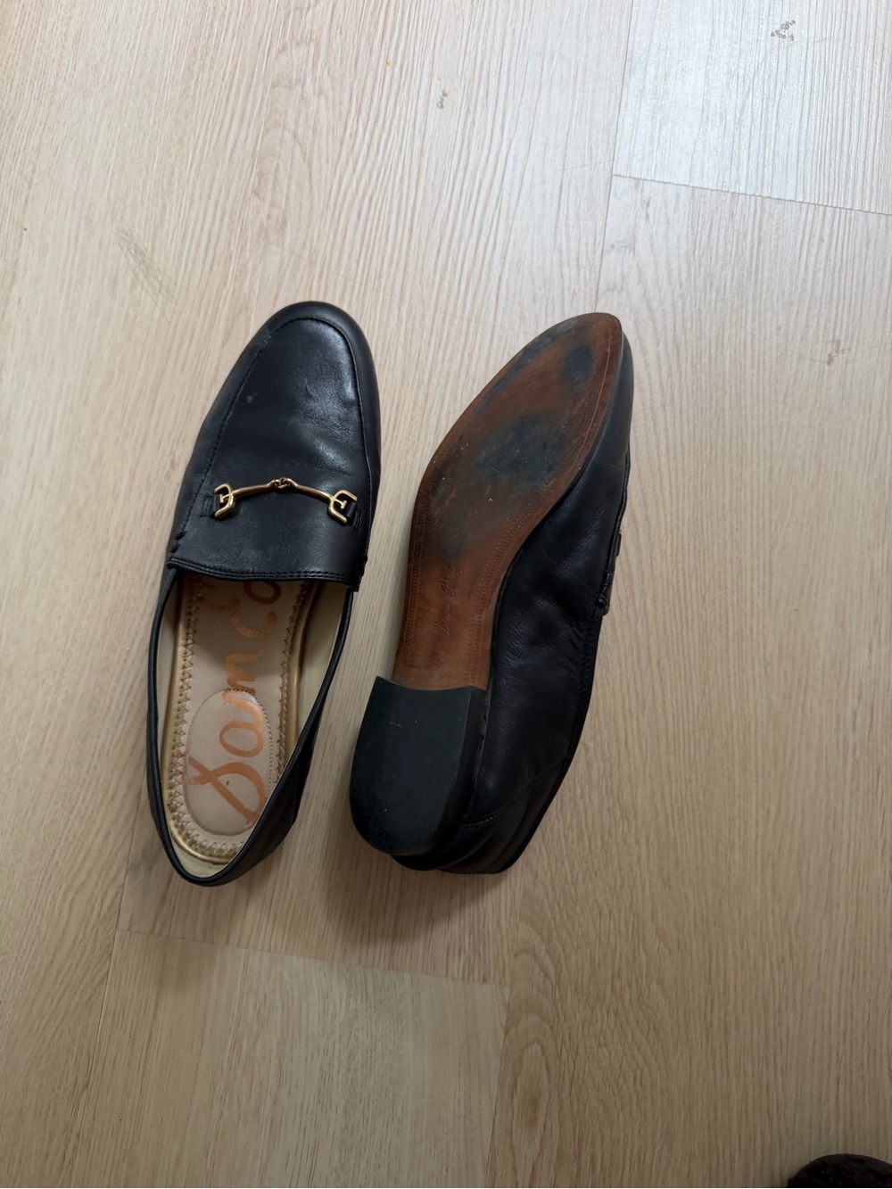 Sam Edelman Black Leather Loafers with Gold Horsebit - Picture 4 of 6